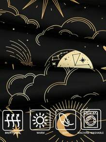 Black Gold Sun And Moon Bedding Set Boho Duvet Cover Set Gold Moon And The Stars Printed 3 Pieces Room Decorations Bohemian Comforter Cover Soft Microfiber Duvet Cover For Boys Girls 2 Pillowcases No Comforter Gifts