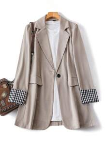 SHEIN LUNE Blazer léger à col montant, manches longues, avec rayures et patchwork pour femme