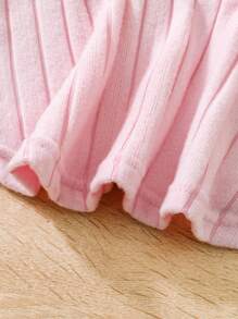 2 件装年轻女孩纯色圆领长袖简约上衣和裤子套装 - 粉色 - 查看 4