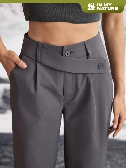 In My Nature 女士纯色前扣口袋休闲户外长裤，日常穿着