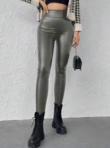 EURMUSE Solid Wideband Waist Leggings - Black - View 4