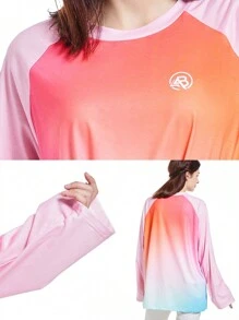 Ombre Patchwork Raglan Sleeve Outdoor T-Shirt - Multicolor - View 4