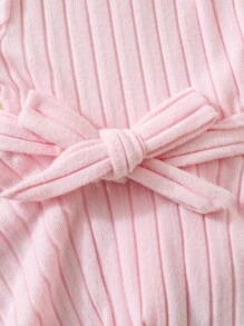 2 件装年轻女孩纯色圆领长袖简约上衣和裤子套装 - 粉色 - 查看 3