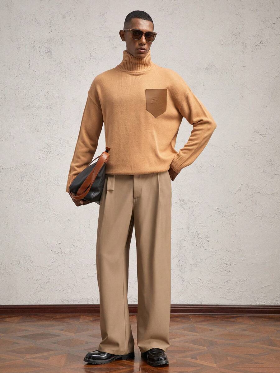 AKNOTIC Business Casual Men's Slim Fit Casual Turtleneck Knit Sweater, For Fall Winter - Brown - View 1