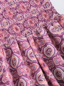 SHEIN Unity 女士全印花褶皱腰休闲抹胸连衣裙 - 粉色 - 查看 5