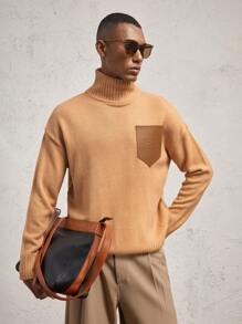 AKNOTIC Business Casual Men's Slim Fit Casual Turtleneck Knit Sweater, For Fall Winter - Brown - View 5