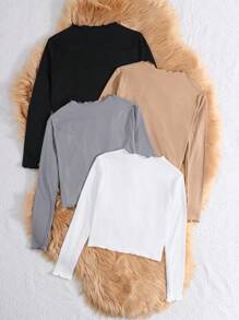 SHEIN Girlism Tween 女童休闲简约舒适波浪领心形图案缀饰 T 恤套装 - 彩色 - 查看 2