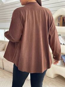 SHEIN Essnce Plus Size Autumn/Winter Thermal Waffle Knit Shacket - Coffee Brown - View 2