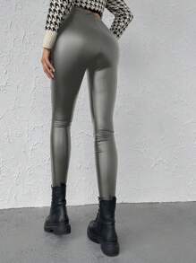 EURMUSE Solid Wideband Waist Leggings - Black - View 5