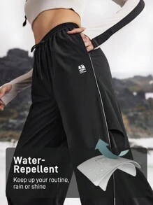 In My Nature Women's Contrast Binding Drawstring Waist Outdoor Pants - Black - View 3