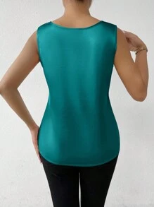 Chiquease 女式无袖缎面拼布衬衫，带蕾丝花边，无袖上衣