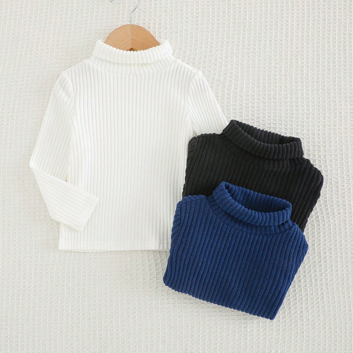 Piezas Camisetas de cuello alto de punto de unicolor para niños pequeños, armario casual y cómodo para otoño e invierno Cuello alto para niños