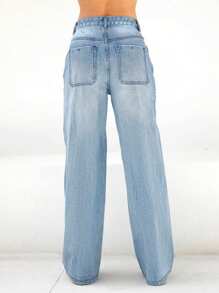 女士宽松直筒牛仔裤，带口袋，休闲