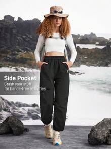 In My Nature Women's Solid Color Elastic Waist Cargo Hiking Pants - Black - View 3