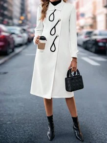 Chiquease Women Autumn Winter Chinese Style Coat, Vintage High-End Teardrop Ruffles Asymmetrical Collar Design Niche Elegant Ladies Jacket