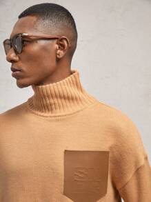 AKNOTIC Business Casual Men's Slim Fit Casual Turtleneck Knit Sweater, For Fall Winter - Brown - View 3