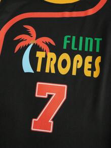 Manfinity Sport Corelite 男友风男士拼色圆领无袖字母印花休闲运动 T 恤 - 黑色 - 查看 4