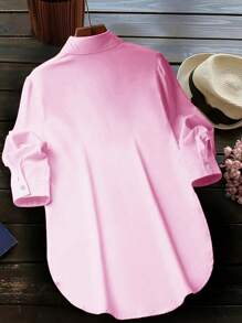 Plus Size Women Fashion Chic Solid Color Side Slit Blouse