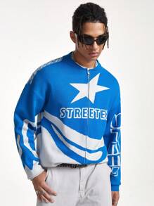 Manfinity VCAY Men's Letter Print Zipper Front Long Sleeve Casual Jacket