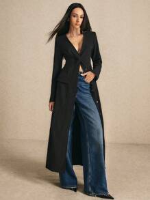 Poéselle 女士黑色单排扣长袖长款大衣（秋冬款） - 黑色 - 查看 5