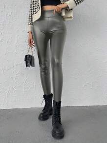 EURMUSE Solid Wideband Waist Leggings - Black - View 3