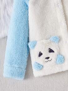 2pcs Young Boy Blue & White Patchwork Warm Cozy Casual Cute Plush Pants & Long Sleeve Top Homewear Pajama Set - Multicolor - View 6