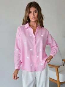 EURMUSE 100% Cotton HEART PATTERN LONG SLEEVE SHIRT