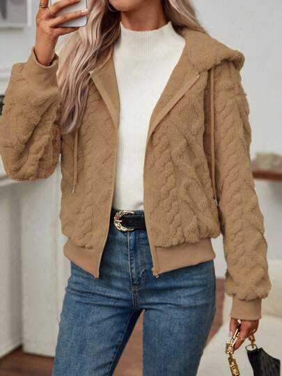 EMERY ROSE Chaqueta con capucha minimalista de unicolor con cremallera delantera y manga larga, uso casual diario