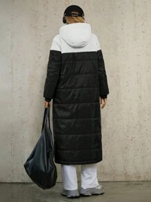 SHEIN Unity 简约拼色长袖连帽休闲日常保暖外套，冬季服装 - 彩色 - 查看 2