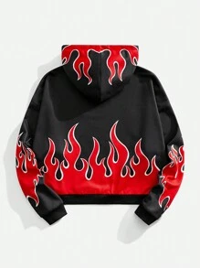 Manfinity VCAY Men's Loose Fit Digital Print Long Sleeve Hoodie, For Fall Winter - Black - View 2