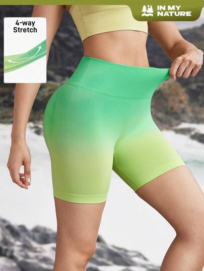 In My Nature 女士无缝渐变训练紧身高腰运动短裤跑步健身瑜伽短裤