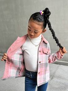 SHEIN Jong meisje geruit patchwork koord casual jasje met decoratieve knopen, herfst/winter