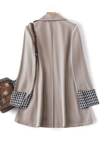 SHEIN LUNE Blazer léger à col montant, manches longues, avec rayures et patchwork pour femme