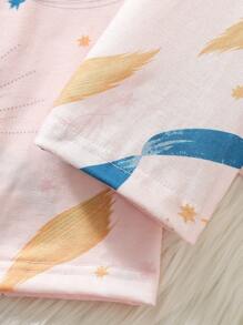 2pcs Teen Girls Pajamas Set Minimalist Line & Moon & Sun & Fallen Leaves Pattern Long Pants & Long Sleeve Casual Comfy Home Outfit - Pink - View 4