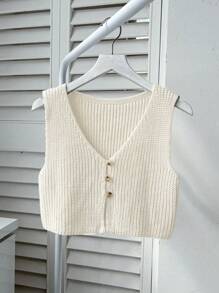 SHEIN Unity 正面纽扣罗纹针织上衣