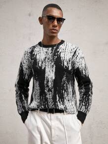 AKNOTIC Business Casual Áo len dệt kim rộng rãi cổ tròn thả vai tay dài cho nam - Nhiều màu - Xem 5