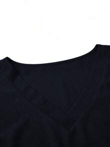 TaskEZ 2pcs Plus Size V-Neck Casual Daily Wear Summer Short Sleeve Top And Pants Set, Plus Size Uniforms & Scrubs - Navy Blue - View 4