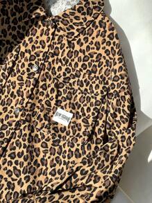 SHEIN EZwear Plus Size Women Leopard Print Letter Drop Shoulder Casual Jacket, Spring Autumn Winter Fall - Multicolor - View 7