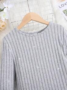 Robe longue polyvalente et confortable à col rond et manches longues pour filles préadolescentes - Gris - Voir 3