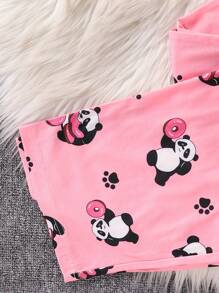 2pcs/Pajama Set Cute Panda & Donut Print Cardigan Leisure Wear For Teenage Girls, Long Sleeve Top And Pants