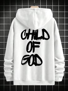 Men's Simple Drawstring-Hood Letter Print Long Sleeve Casual Sweatshirt - White - View 2