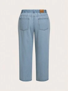 SHEIN CURVE+ Plus Size Non-Stretch Denim Straight Leg Jeans - Blue - View 2