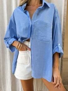 INAWLY Blusa suelta de mujer con mangas largas caídas y bolsillo, blusa informal para primavera y verano