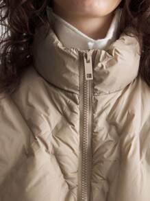 Ontre Khaki Special Quilted High Collar Down Filled Casual Vest