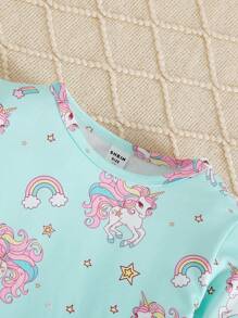 SHEIN 2pcs/Set Young Girls Cute Digital Cartoon Print Round Neck Casual Long Sleeve Top And Loose Drawstring Pants, Spring/Autumn