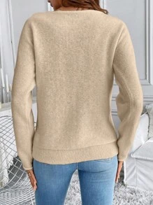 Chiquease Solid Color Round Neck Long Sleeve Simple Pullover Sweater, Casual Wear - Apricot - View 2