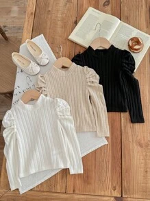 SHEIN LMoss Kids LMoss 3pcs Baby Girls Cute Simple Solid Color Knit Long Sleeve Tops, Autumn/Winter