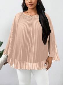 SHEIN Clasi Lose sitziges Hemd mit U-Ausschnitt und Langarm in Unifarbe, Große Größen - Khaki - Übersicht 4