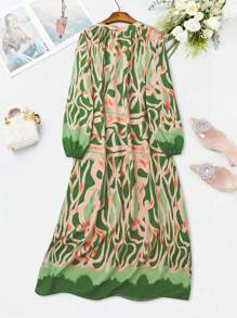 SHEIN LUNE 前扣长袖全印花休闲连衣裙 - 彩色 - 查看 2