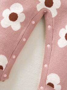 SHEIN Newborn Baby Girl Cute Floral Print Pink Footed Romper, Autumn & Winter